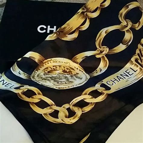 chanel scarf black and gold|vintage chanel scarves.